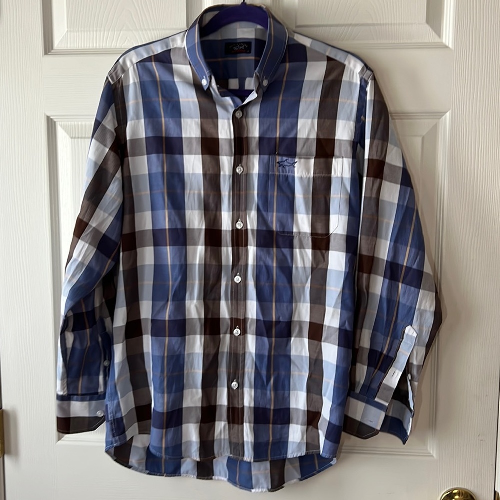 Paul‎ & Shark 100% Cotton Plaid Long Sleeve Button Down Shirt, Sz 40